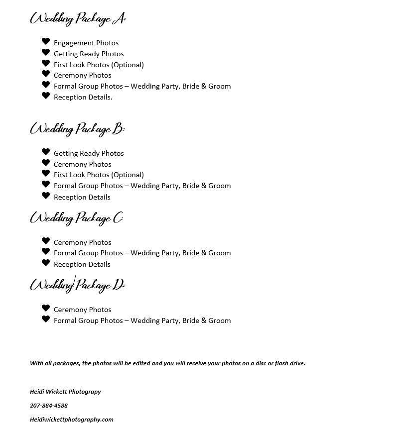 Updated Wedding Packages